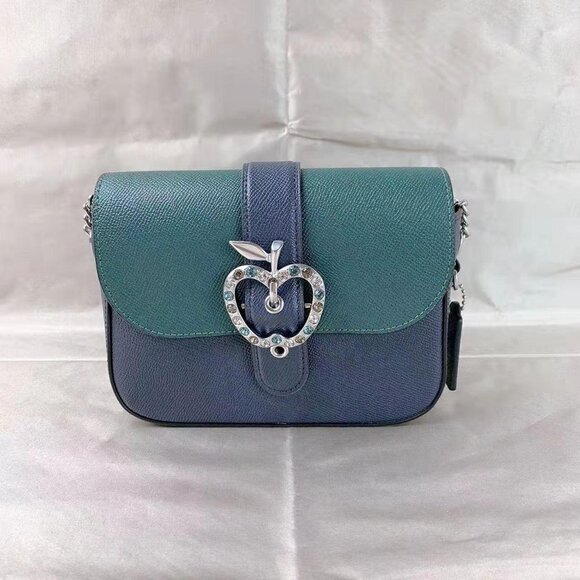 COACH Leather Gemma Deep Blue Forest Green Sparkling Crystals Apple Buckle NWT - Picture 11 of 15